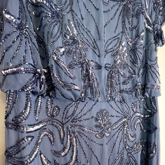 ADRIANNA PAPELL Womens Sequined Long Evening Gown Navy Size 12 | Short Sleeve - Picture 12 of 12